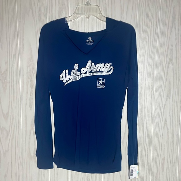 Top of the world navy blue lightweight hoodie women’s M US Army logo sparkly NEW - Picture 1 of 7